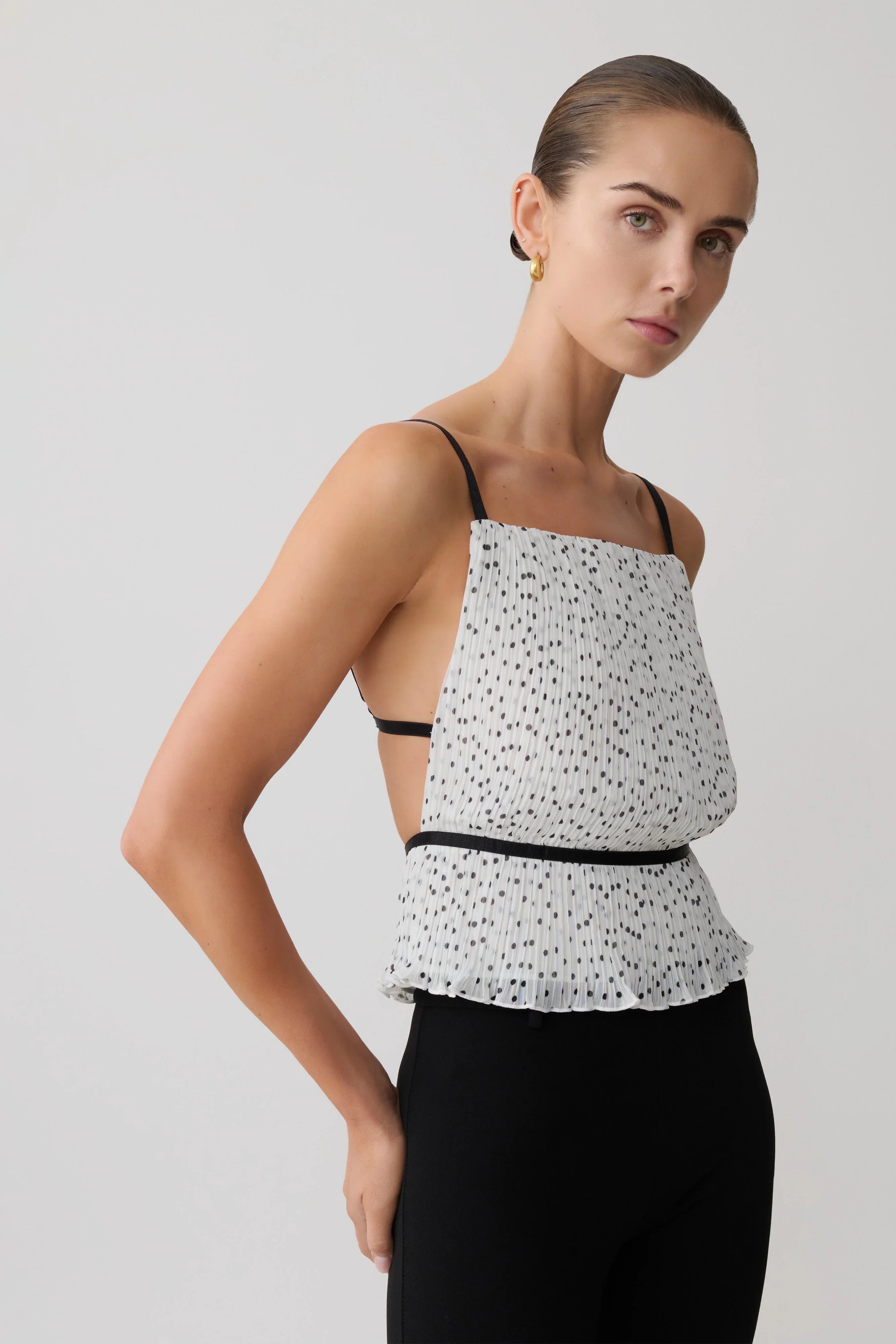 Lilou Pleated Sleeveless Top Polka Dot