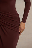 Zephyra Brown High Neck Wrapped Maxi Dress