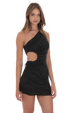 Pleated One Shoulder Dress in Black