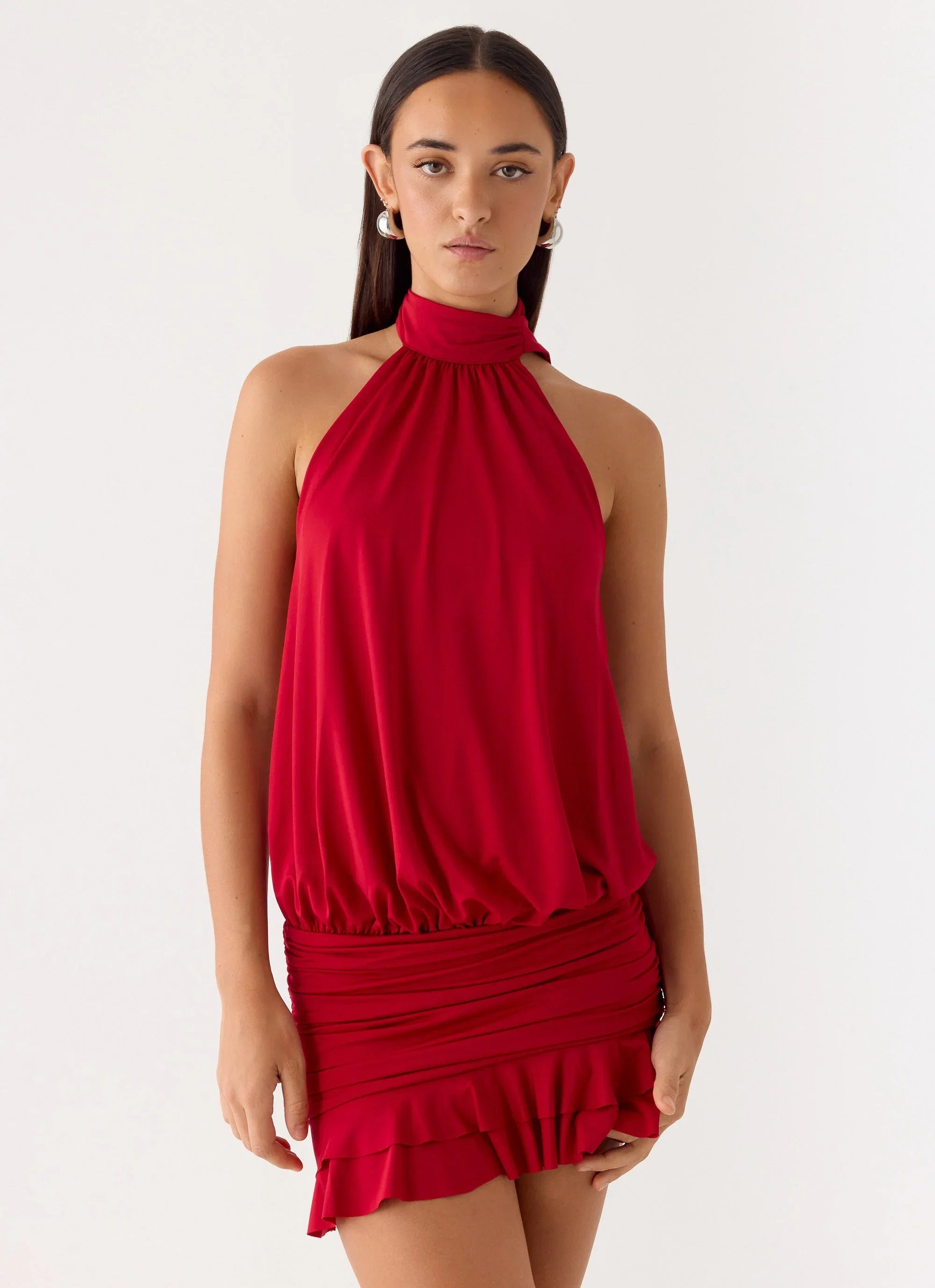 Yelena Backless Mini Dress Deep Red