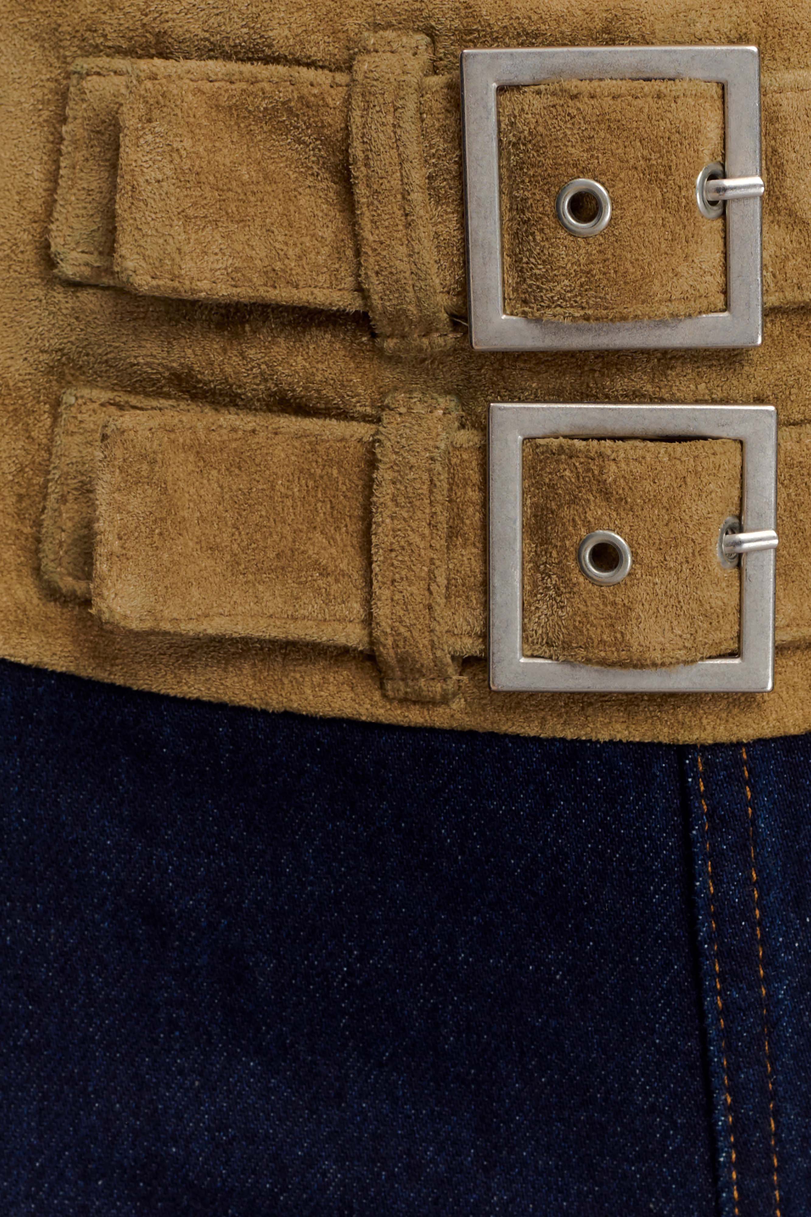 Miranda Faux Suede Belted Denim Wide Leg Jeans Indigo Blue