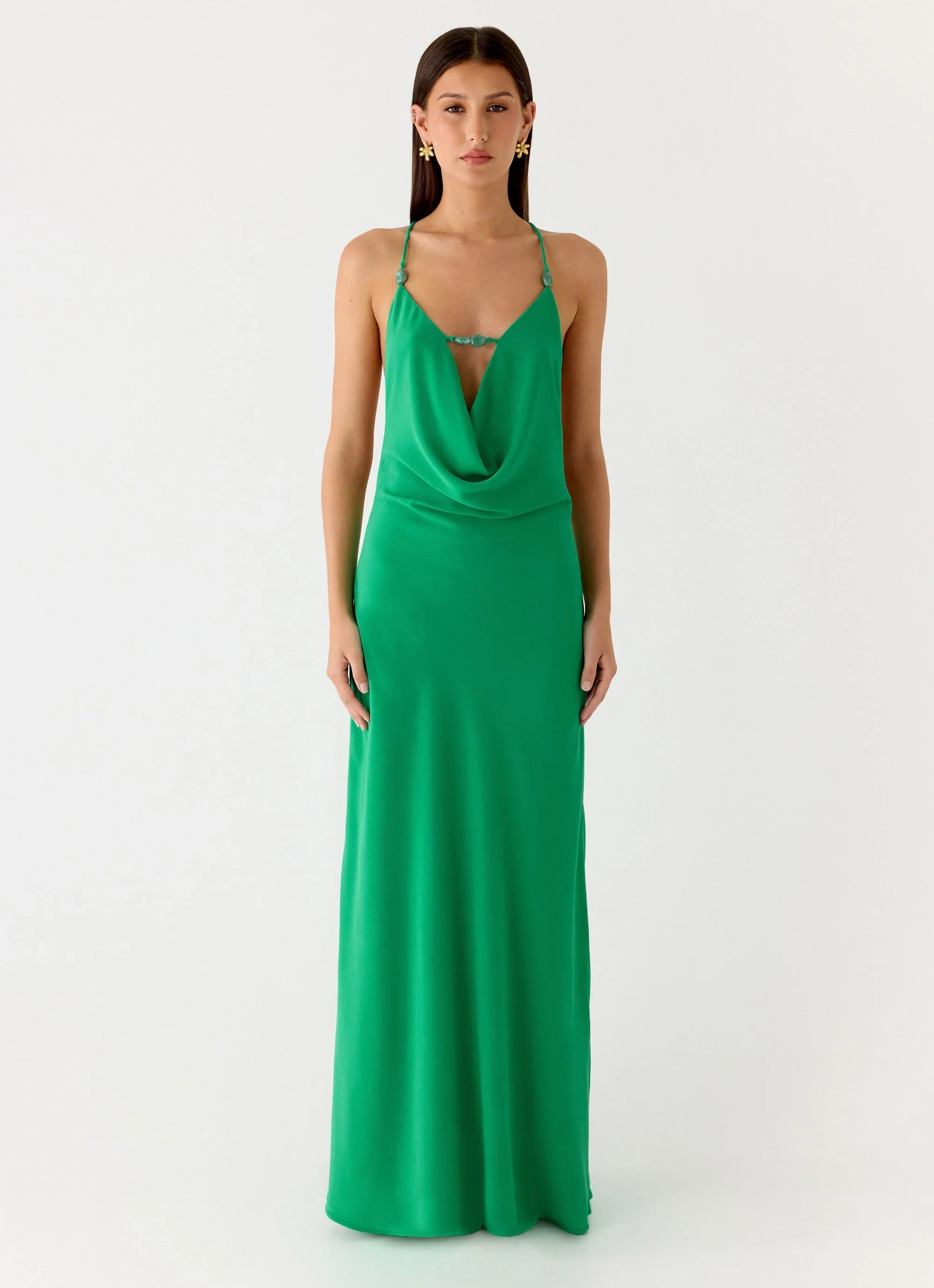 Tropic Muse Beaded Cowl Maxi Dress Green