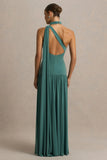 Freesia Teal Asymmetric Neck Maxi Dress With Scarf Detail