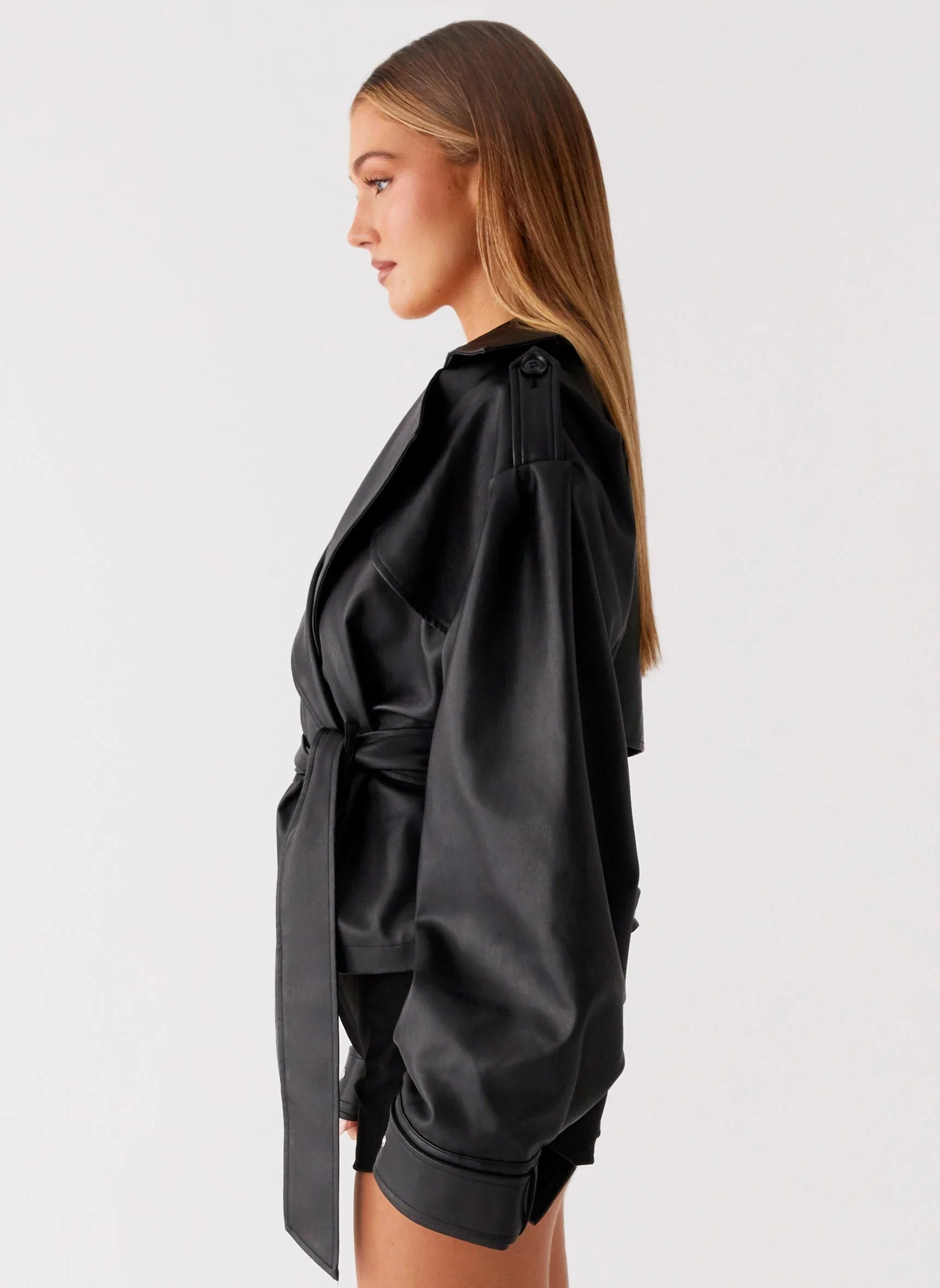 Midtown Faux Leather Trench Black