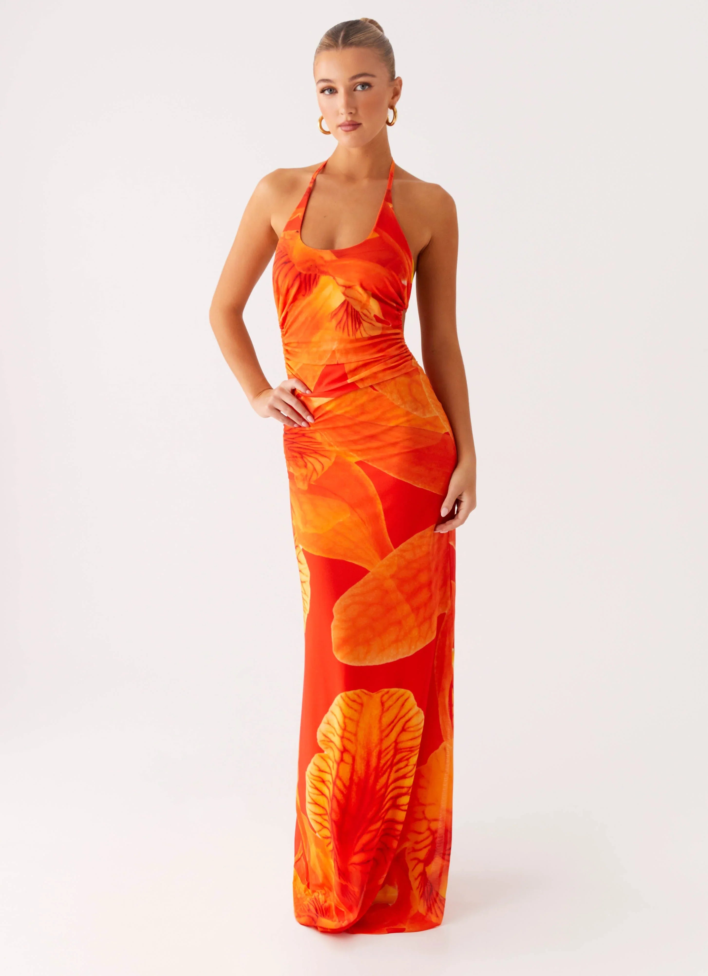 Palawan Mesh Maxi Dress Orange Floral