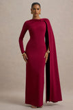 Frances Burgundy High Neck Maxi Dress With Cape Detail