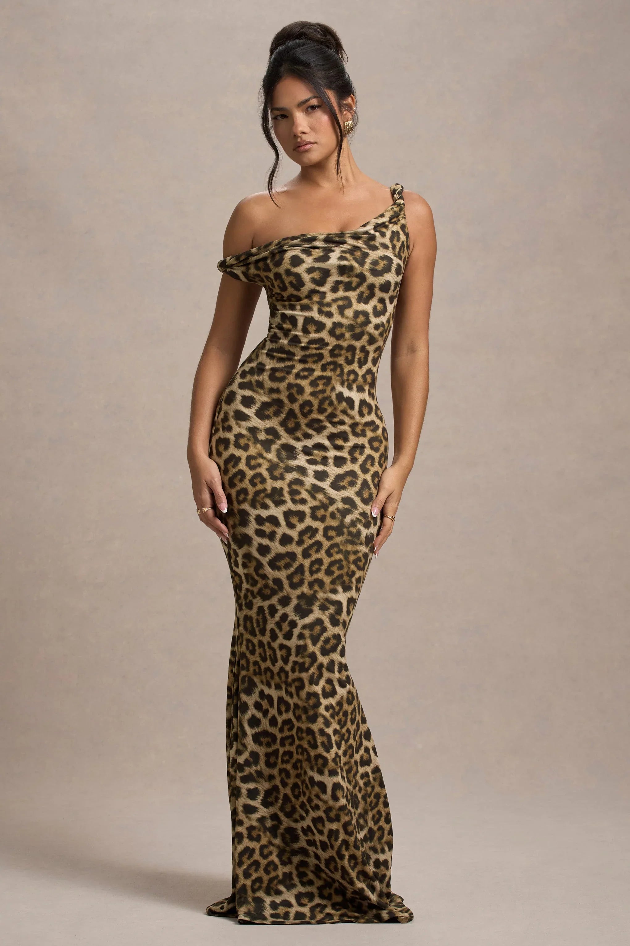 Lita Leopard Print Twisted Asymmetric Maxi Dress