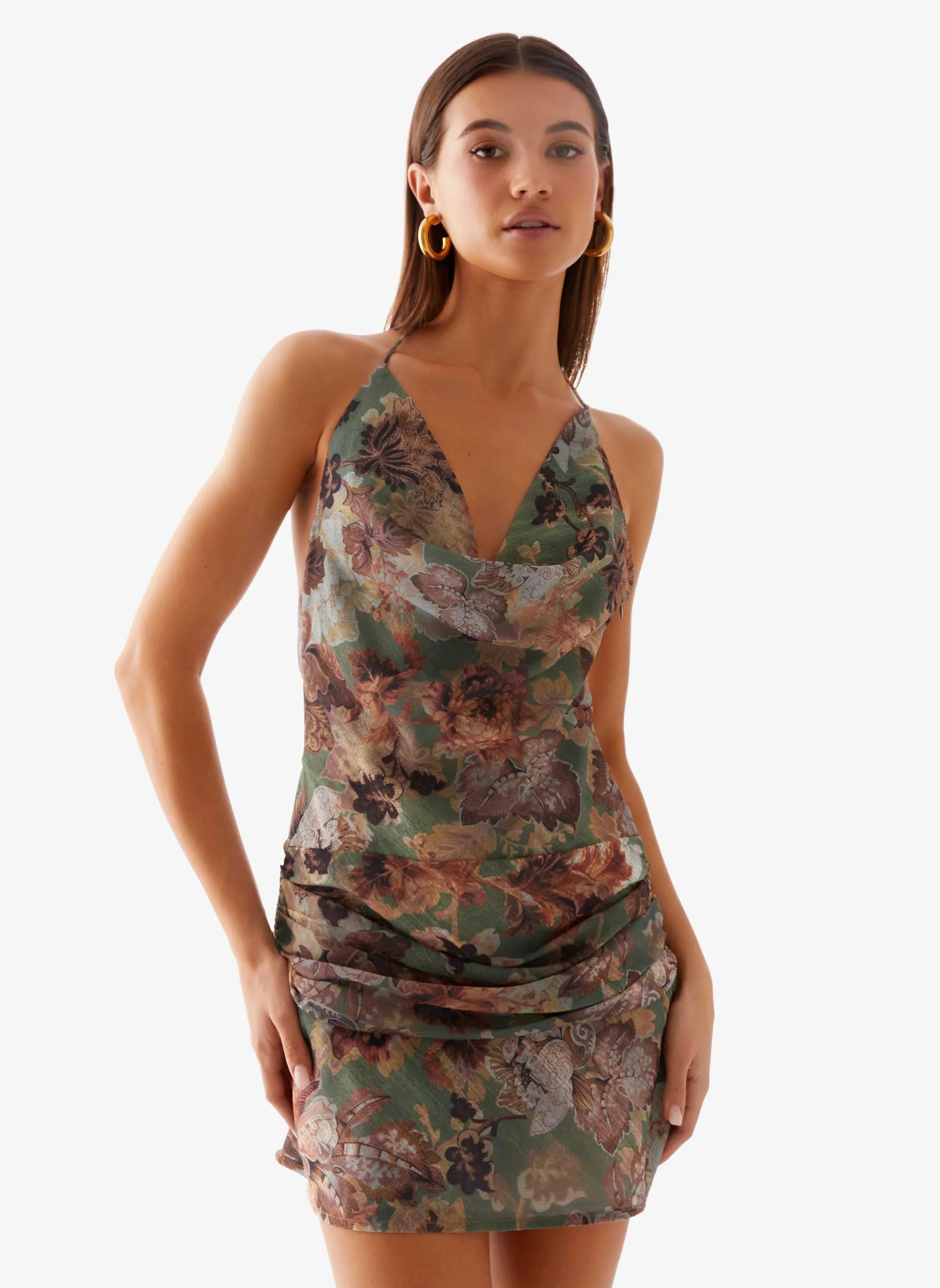 Wineweather Cowl Mini Dress Vintage Blossom