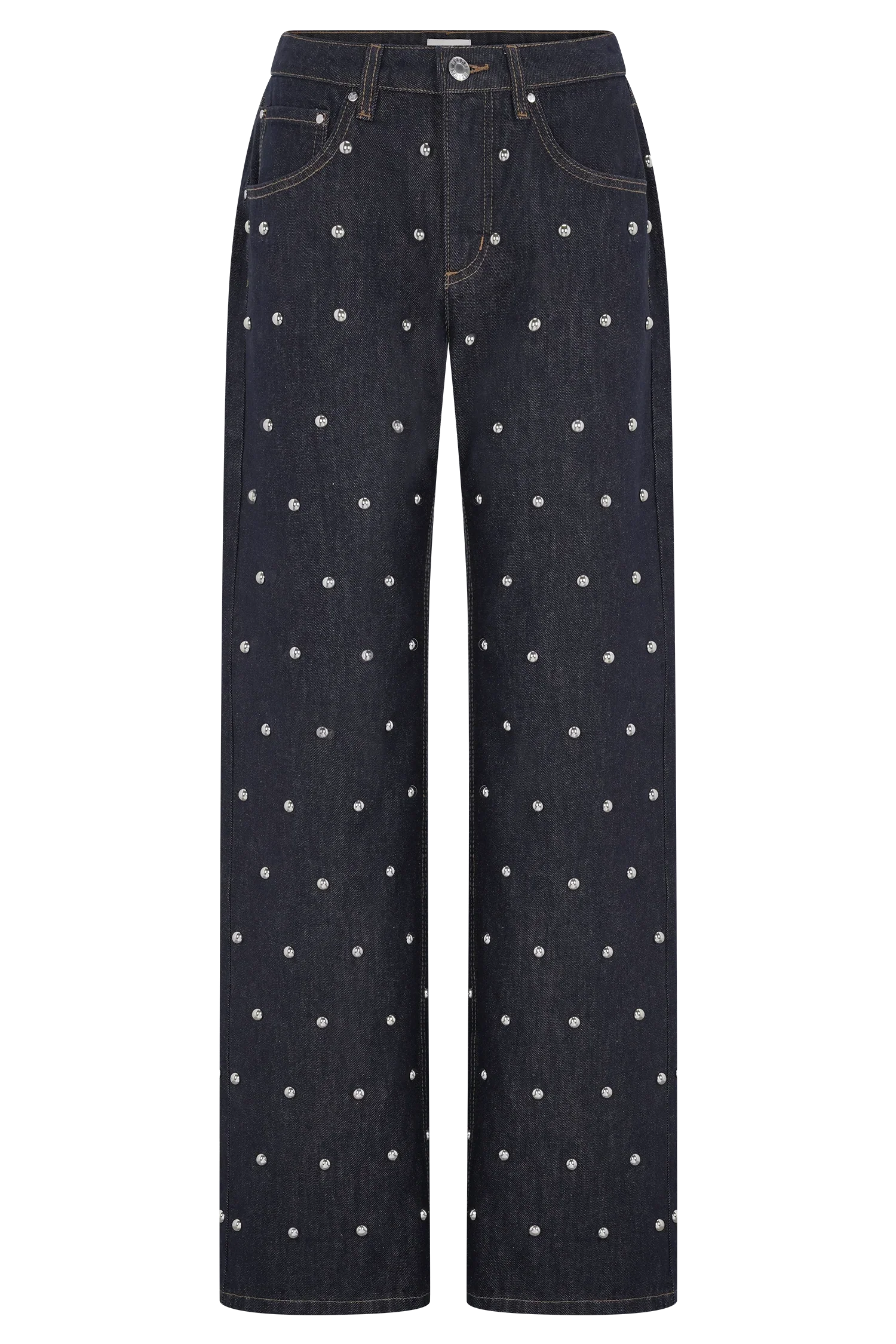Alima Mid Rise Stud Denim Jeans Washed Indigo Blue