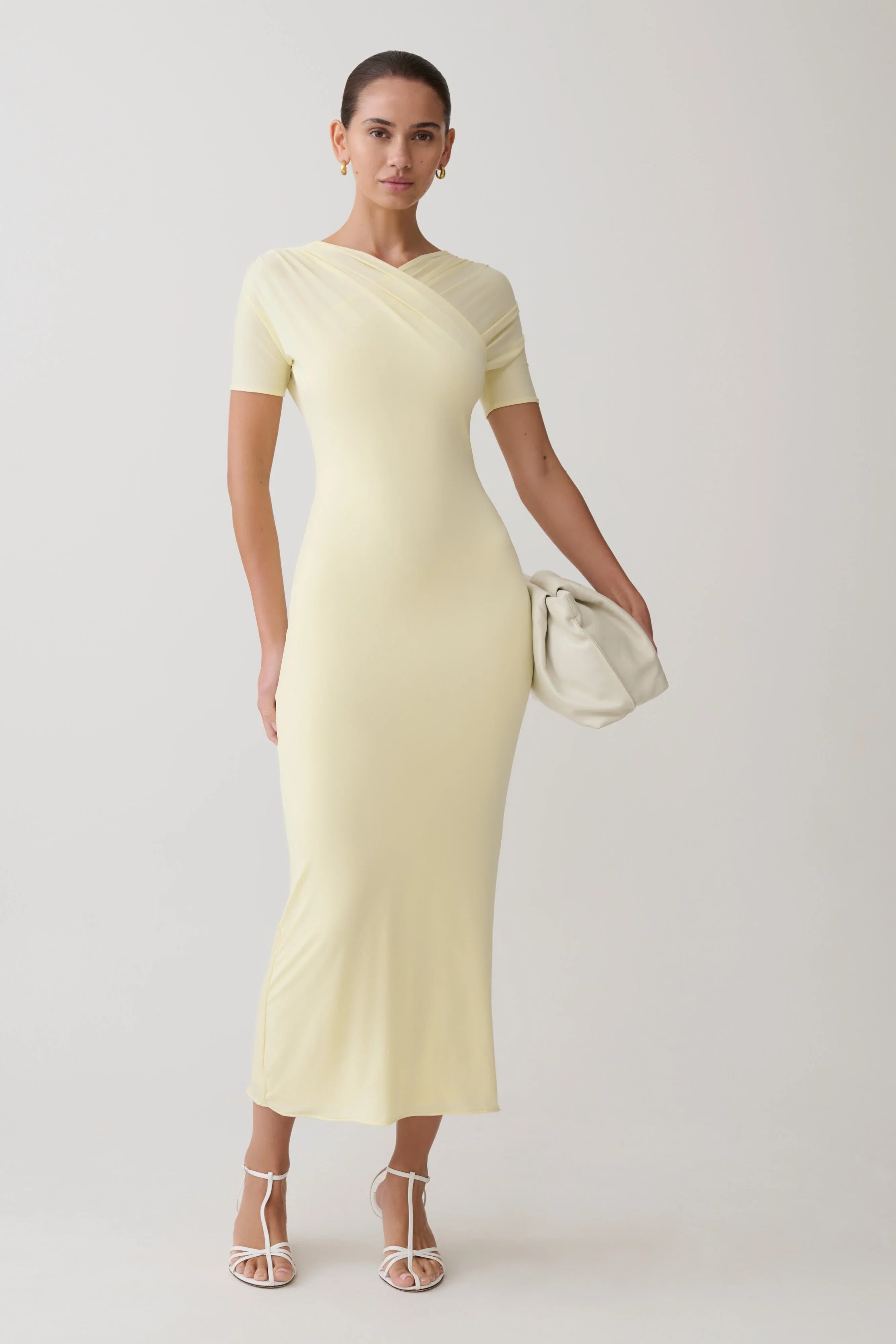Junie Cross Over Neck Slinky Maxi Dress Lemon