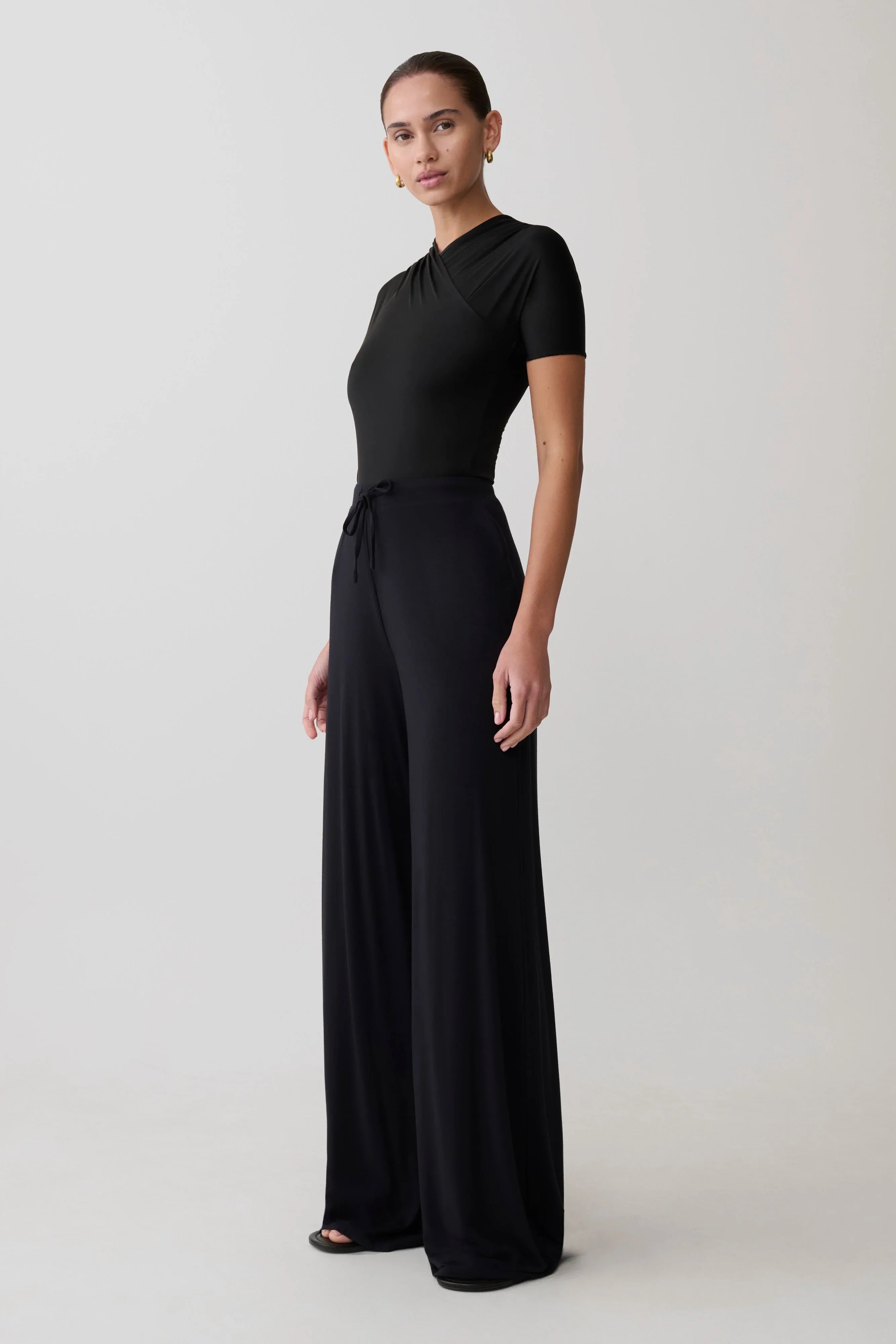 Dewi Wide Leg Modal Pants Black