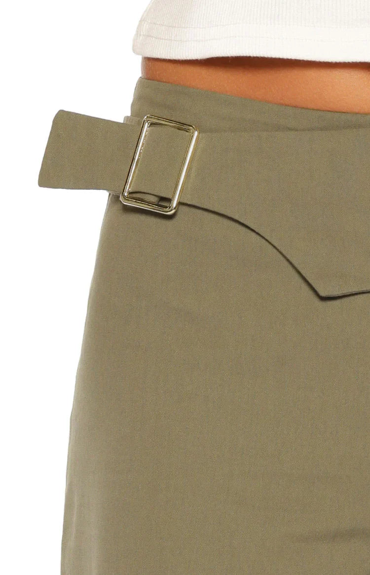 Rewind Green Buckle Detail Straight Leg Pants