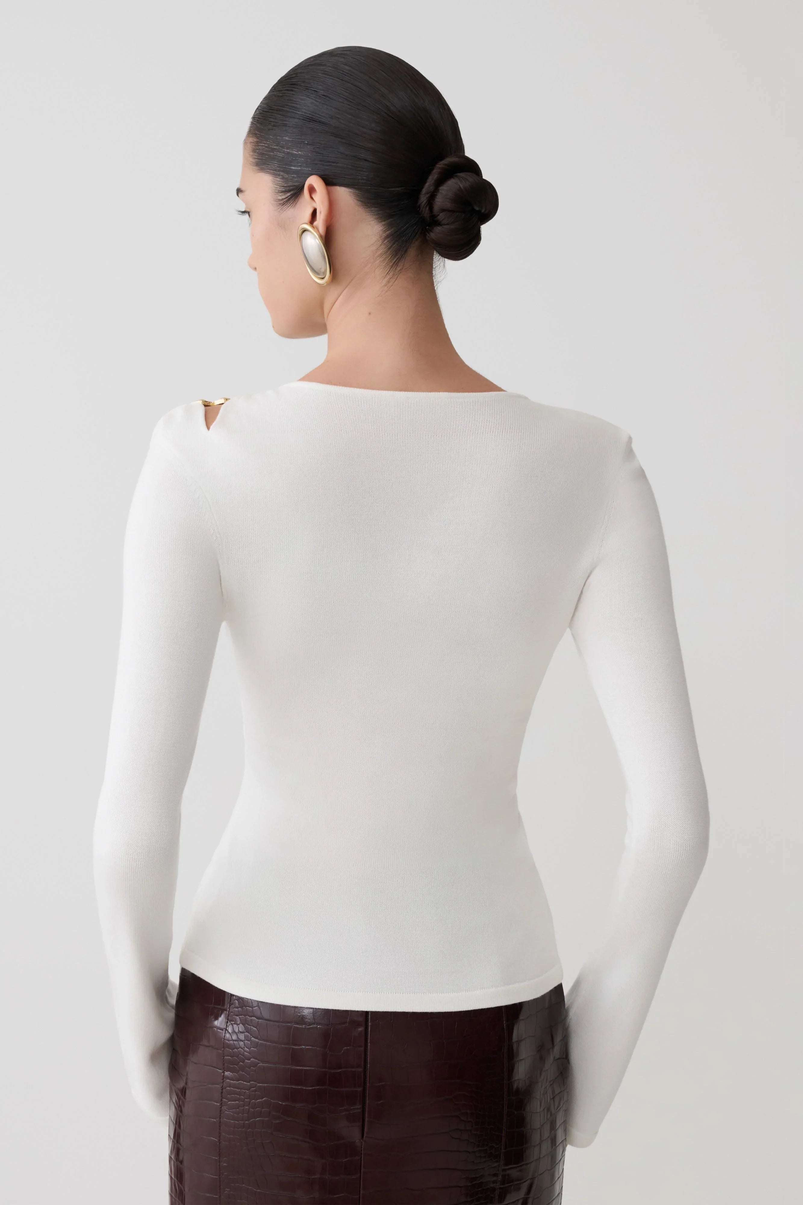 Ricky Knit Long Sleeve Longline Top Ivory