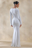 Liatris White Wide Neck Maxi Dress With Gathered Detailing