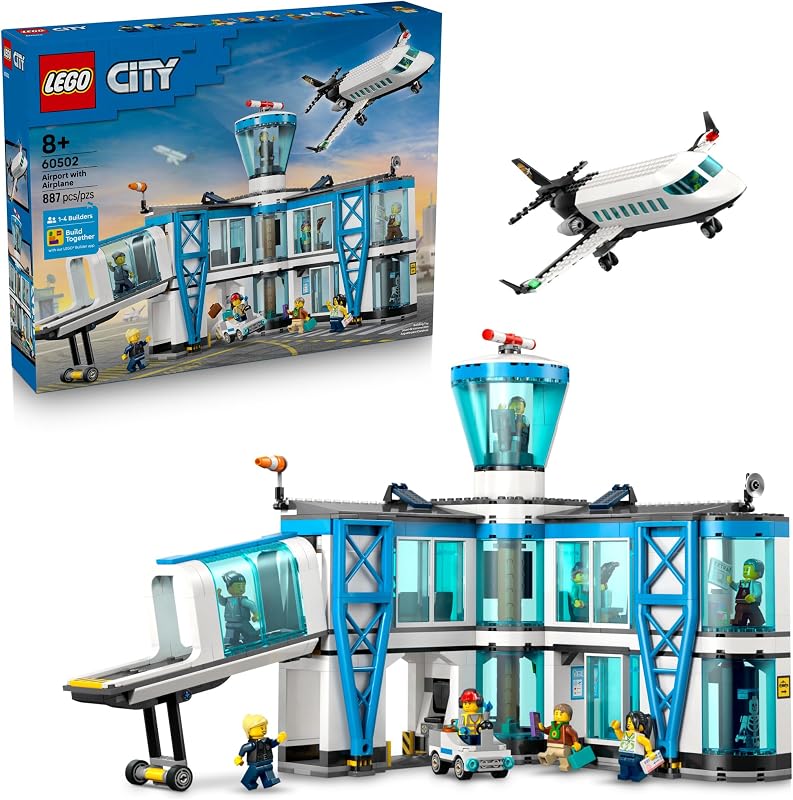 LEGO City Airport with Airplane Building Toy Building Toy for Kids Pretend Play Travel Set for Boys Girls Ages 8 Includes 9 Minifigures Gift Idea for Birthdays 60502