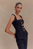 Neve Sleeveless Buttoned Denim Top Washed Indigo Blue