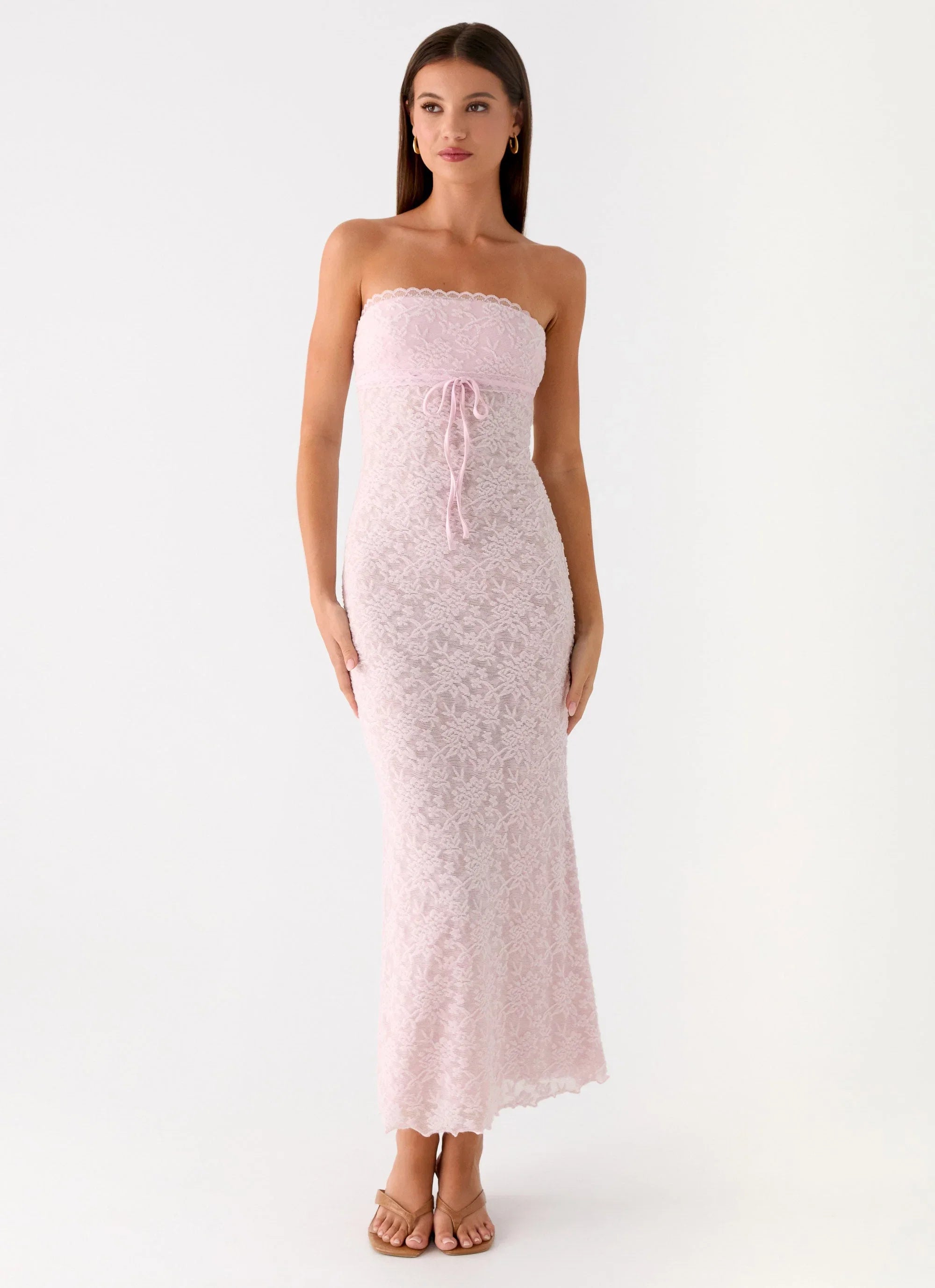 Alida Strapless Jacquard Midi Dress Pink