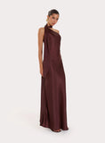 Chocolate Satin One Shoulder Maxi Dress