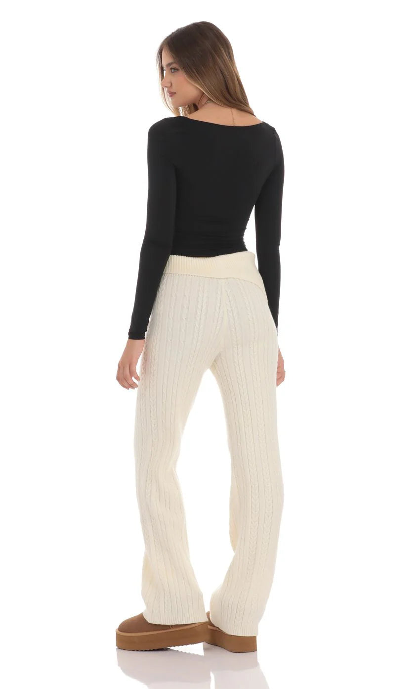 Cable Knit Pants in Cream