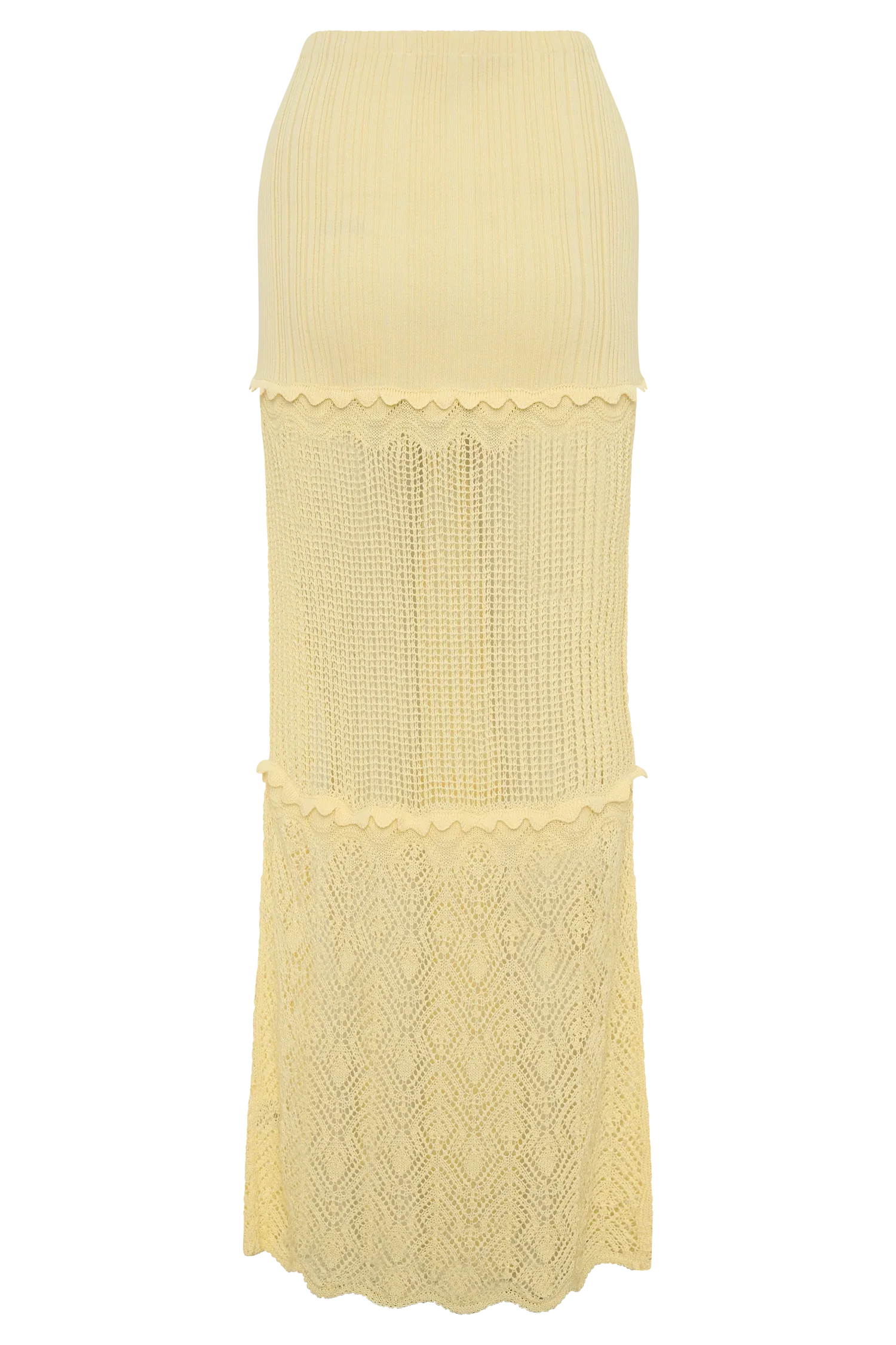 Coleene Pointelle Knit Maxi Skirt Lemon