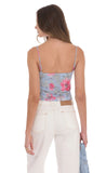 Mesh Floral Front Tassel Top in Blue