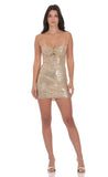 Sequin Front Twist Bodycon Dress in Gold