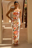 Coral Cove White Floral Print Bandeau Maxi Dress