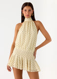 Willow Chiffon Mini Dress Yellow Polkadot