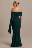 Aquila Bottle Green Bardot Maternity Maxi Dress With Draped Detail