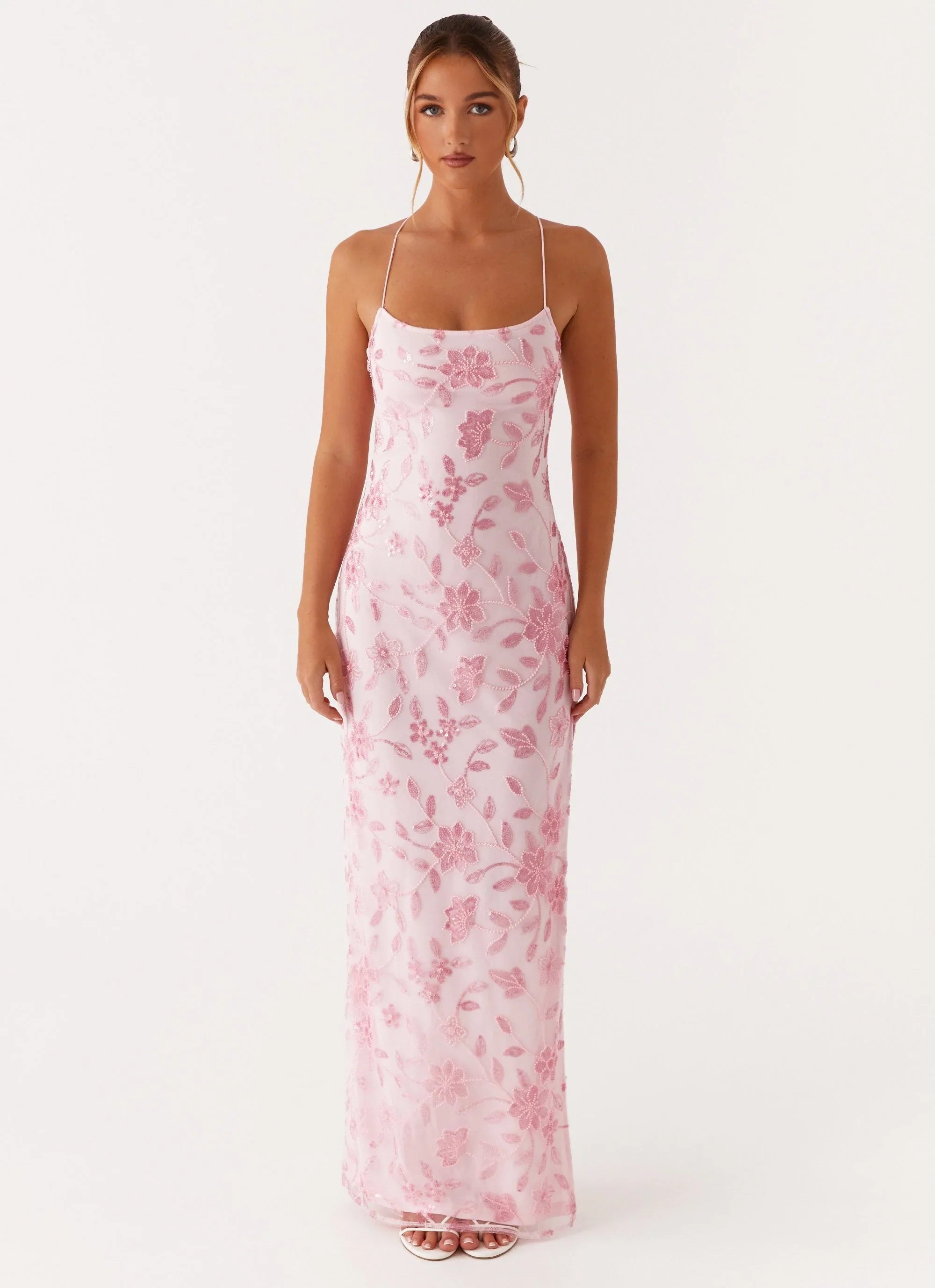 Bright Lights Beaded Maxi Dress Pink
