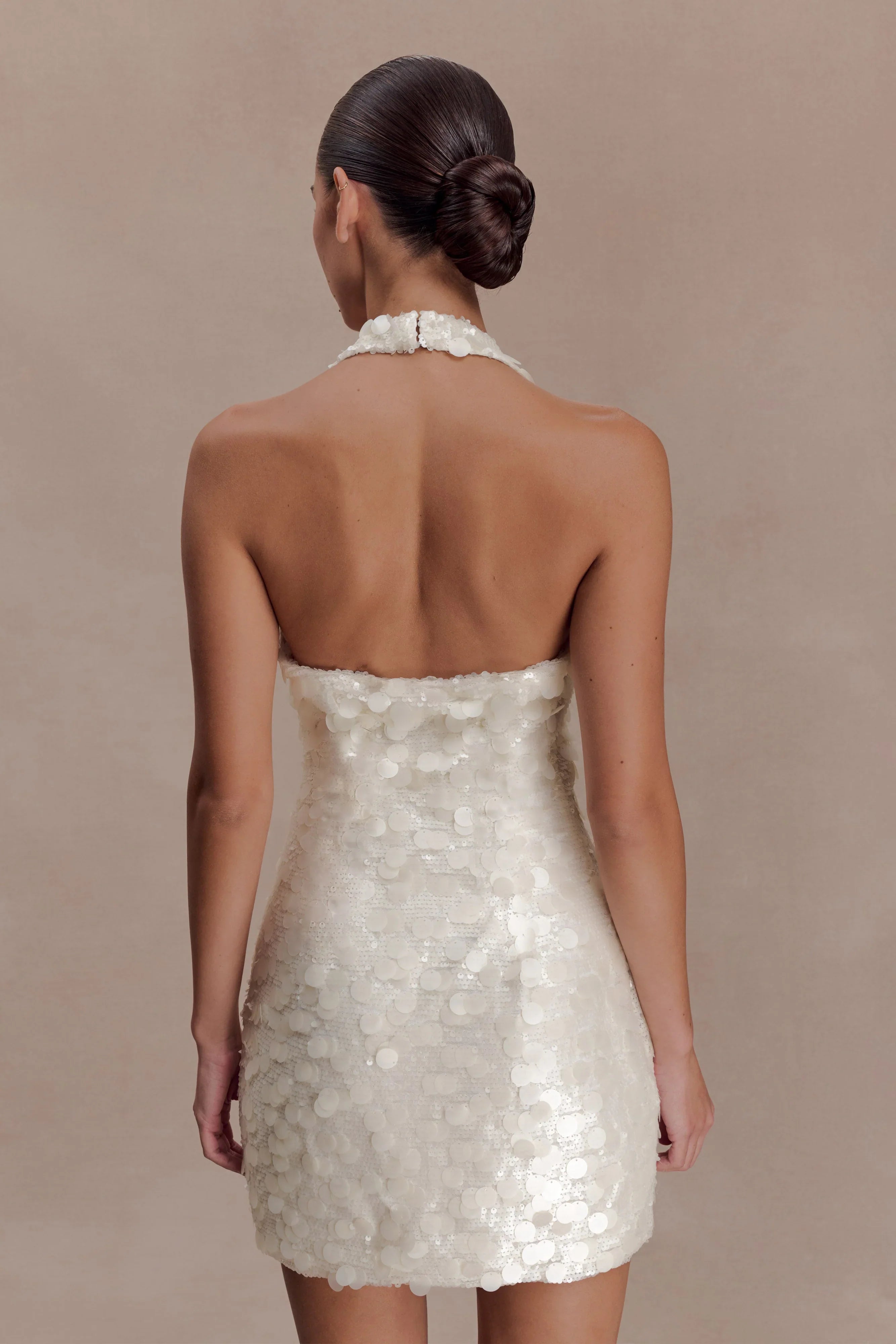 Caralee Sequin Halter Mini Dress Ivory