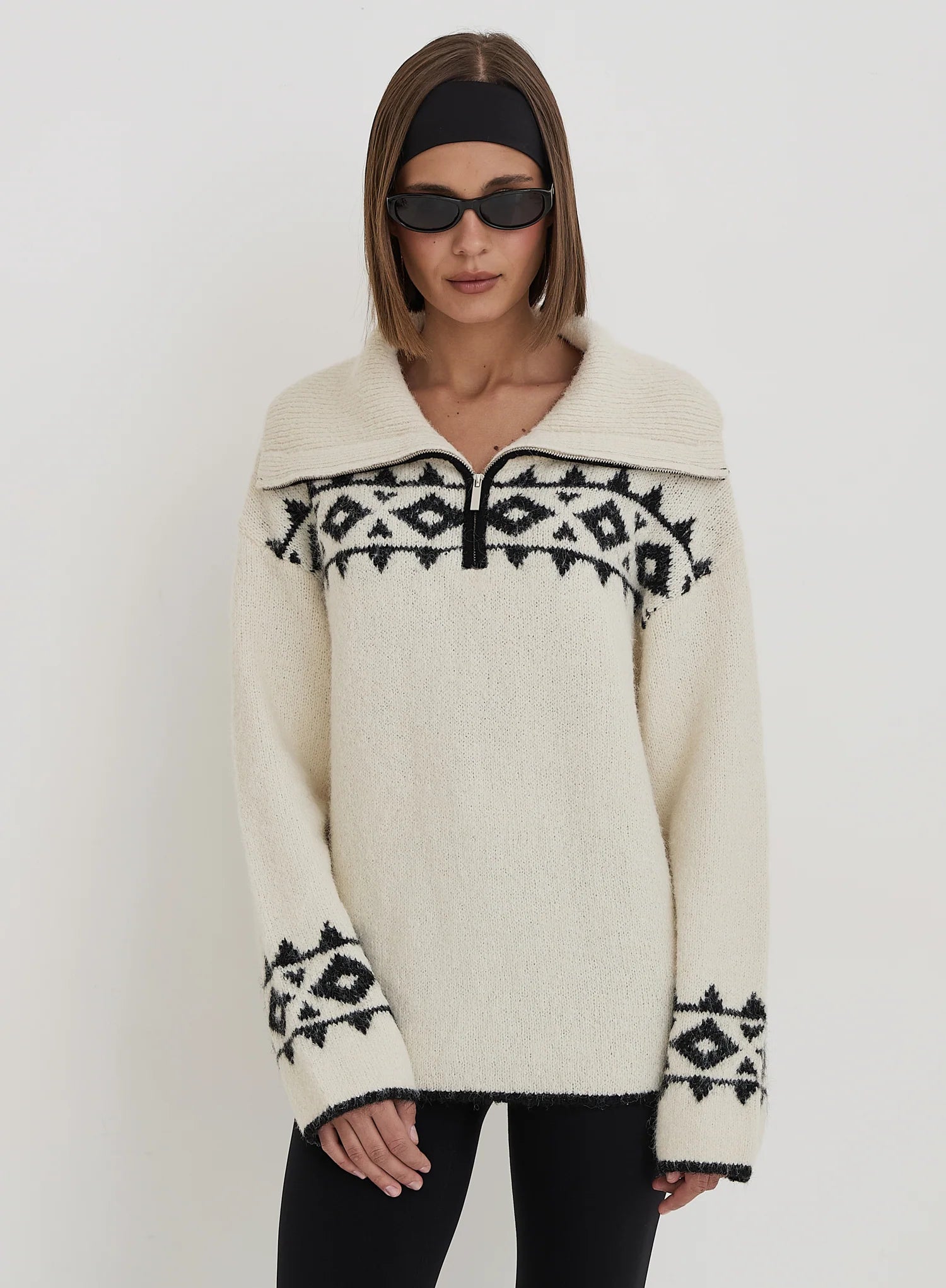Cream Fairisle Knitted Half Zip Jumper