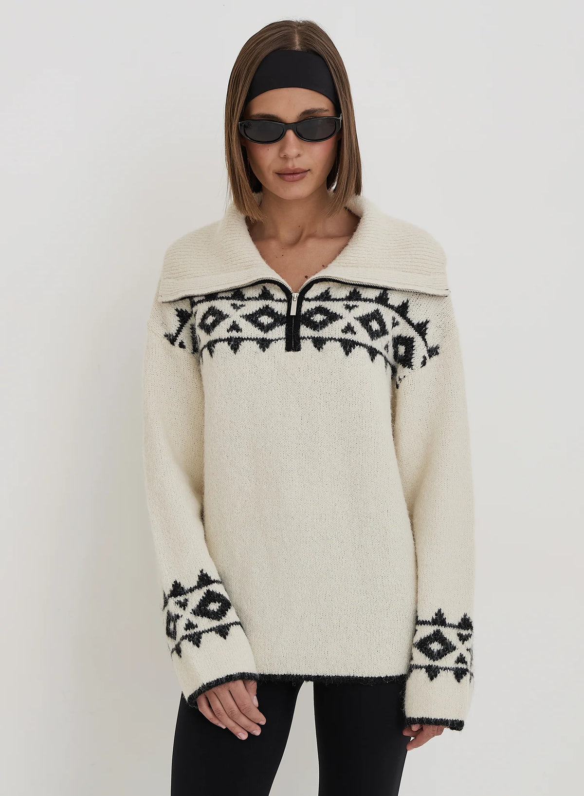 Cream Fairisle Knitted Half Zip Jumper