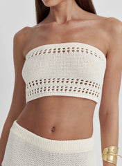 Cream Knitted Bandeau Crop Top