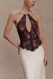 Sascha Lace And Satin Halter Maxi Dress Ivory Chocolate