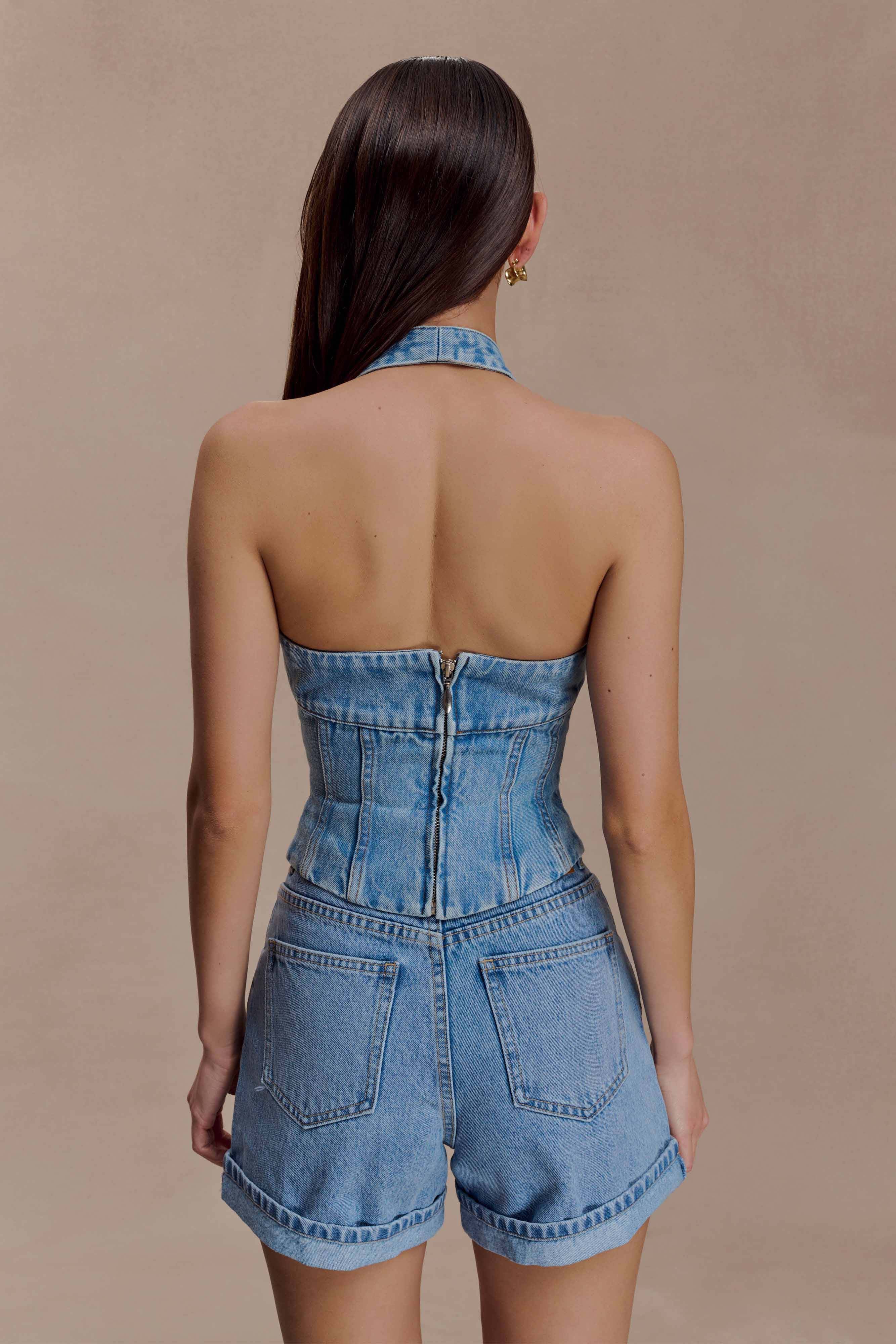 Carlene Cuffed Denim Shorts Classic Blue