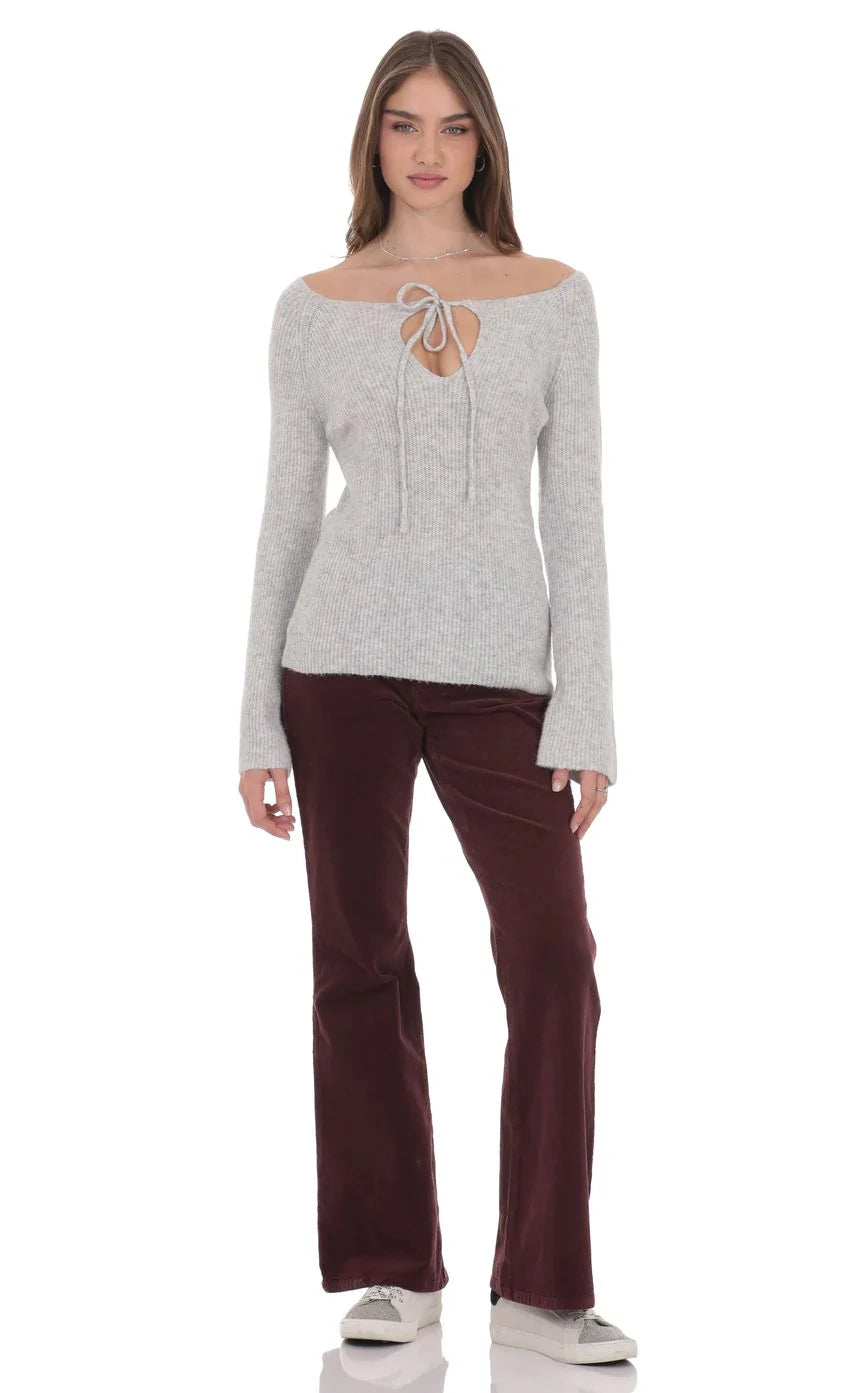 Knit Keyhole Jumper in Light Grey