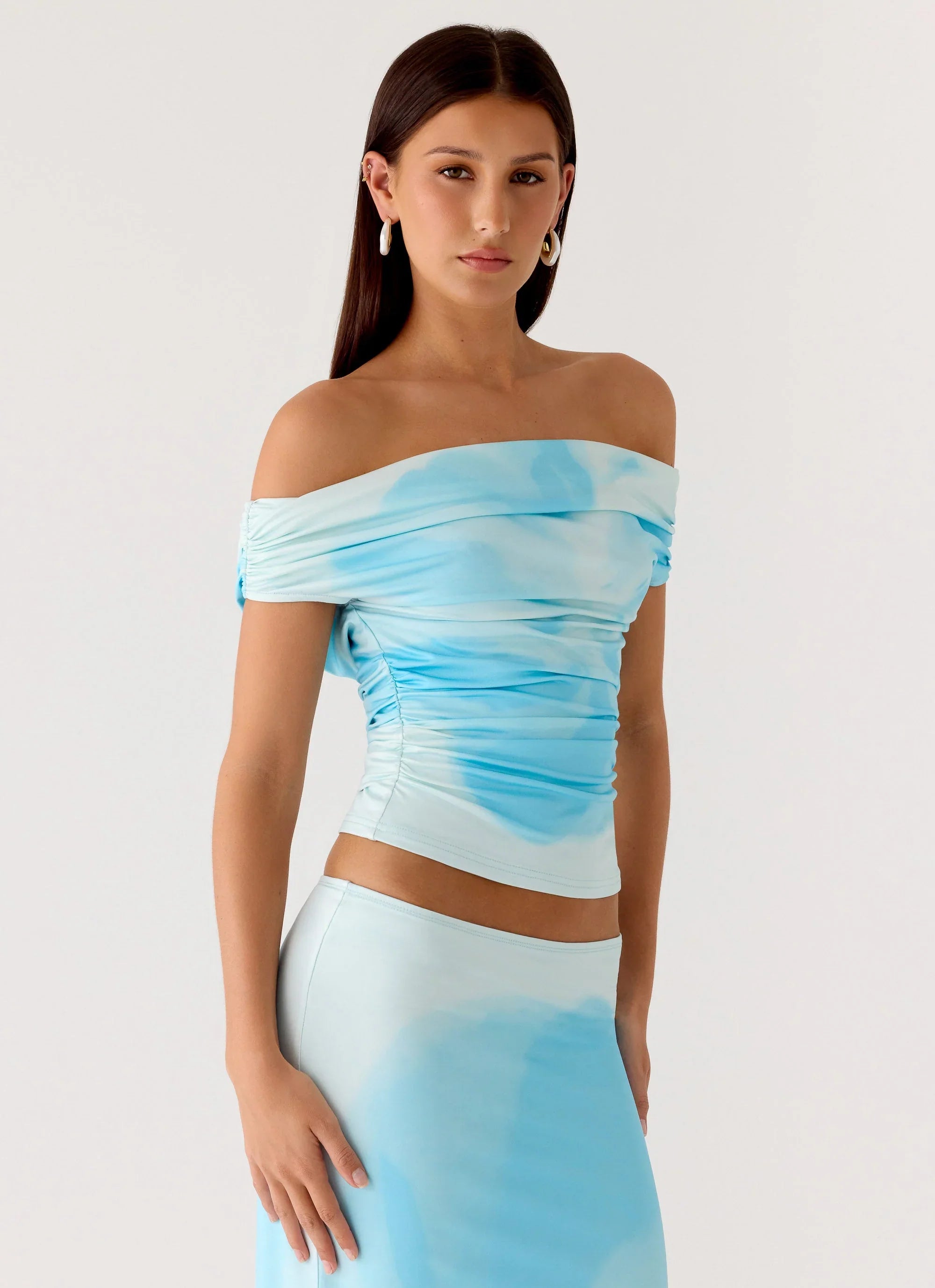 Moka Off Shoulder Top Blooming Blue