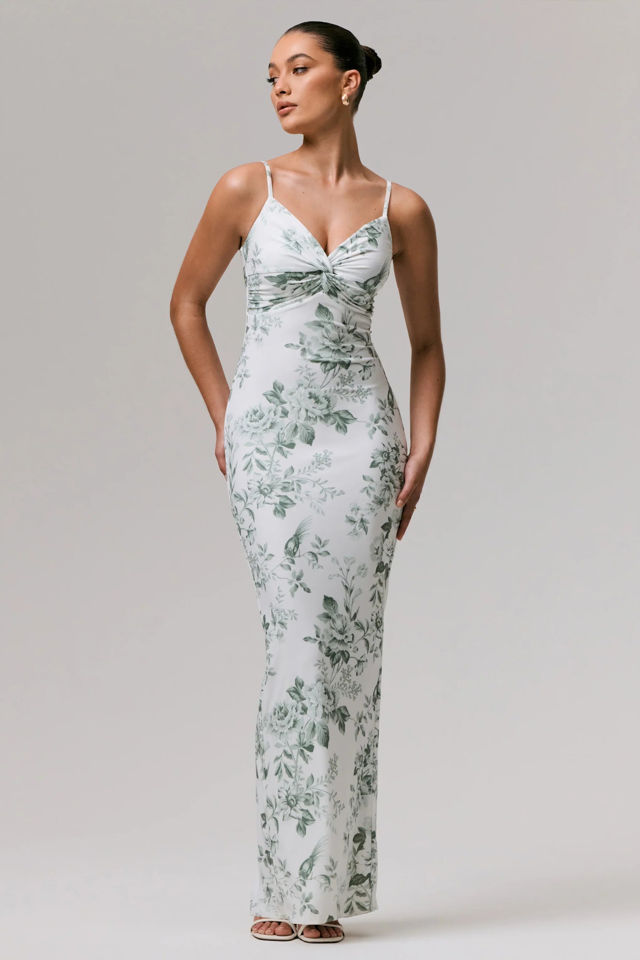 Luz Green Porcelain Print Strappy Maxi Dress