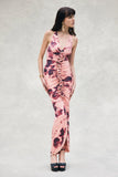 Alessandra Slinky Ruffle Maxi Dress Pink Blurred Floral Print