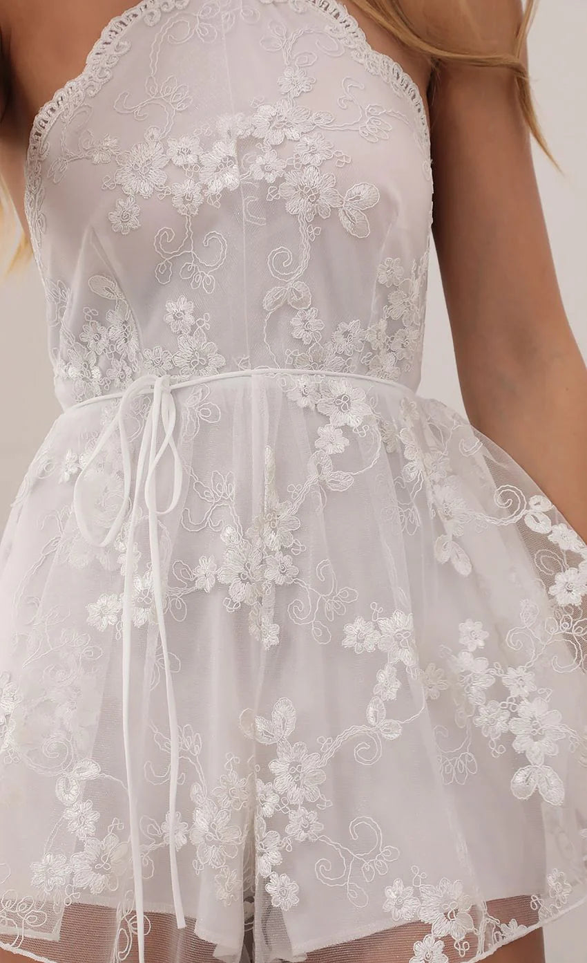 Halter Lace Romper in White