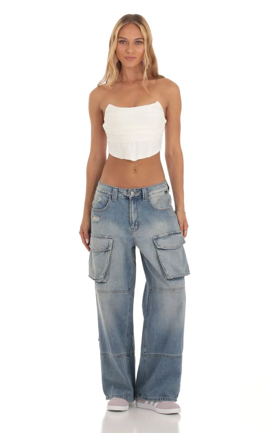 Baggy Cargo Jeans in Denim
