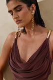 Iridessa Brown Plunge Neck Maxi Dress