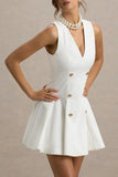 Collette White Tailored Plunge Neck Mini Dress