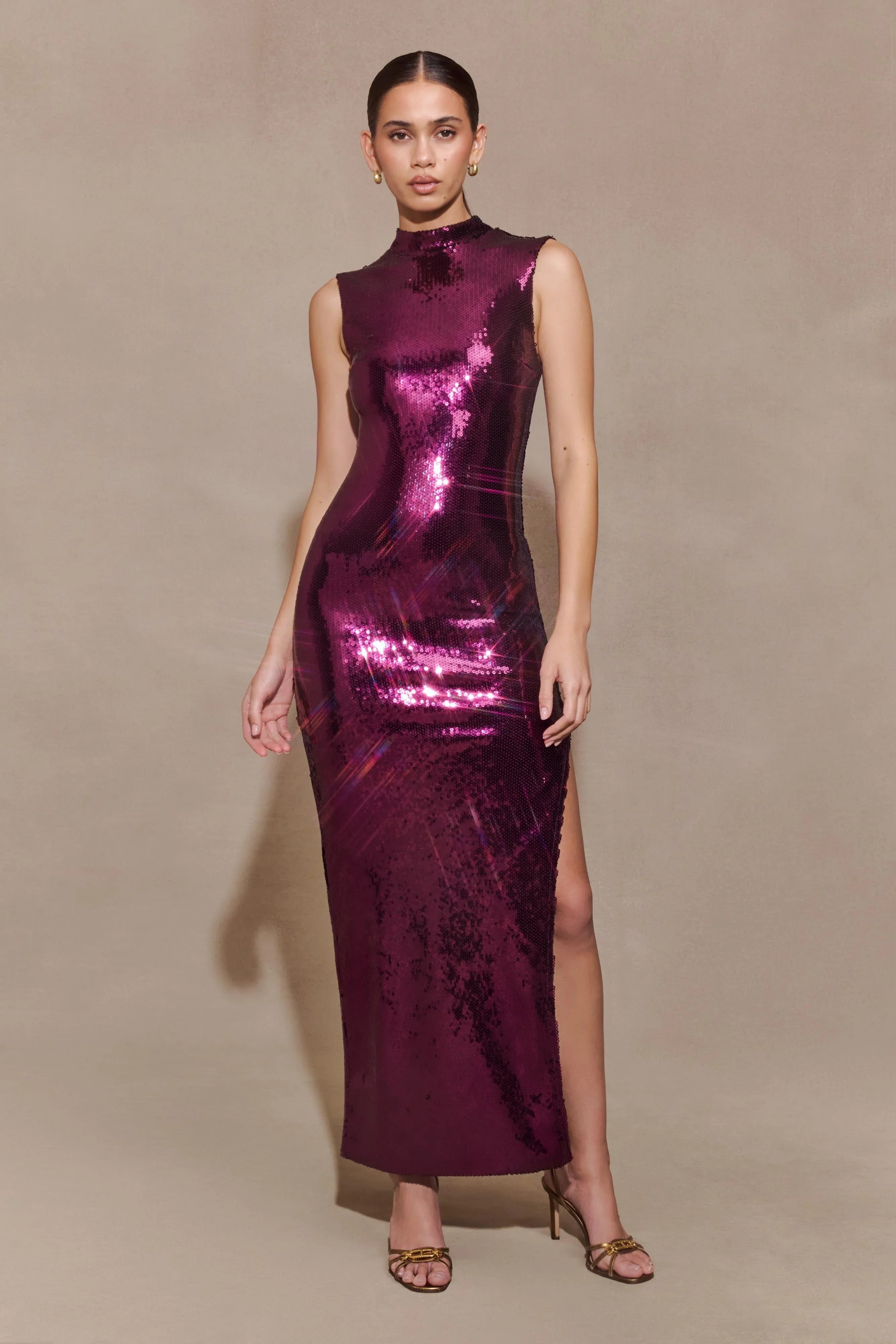 Veronica Sequin Midi Dress Plum