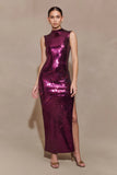 Veronica Sequin Midi Dress Plum