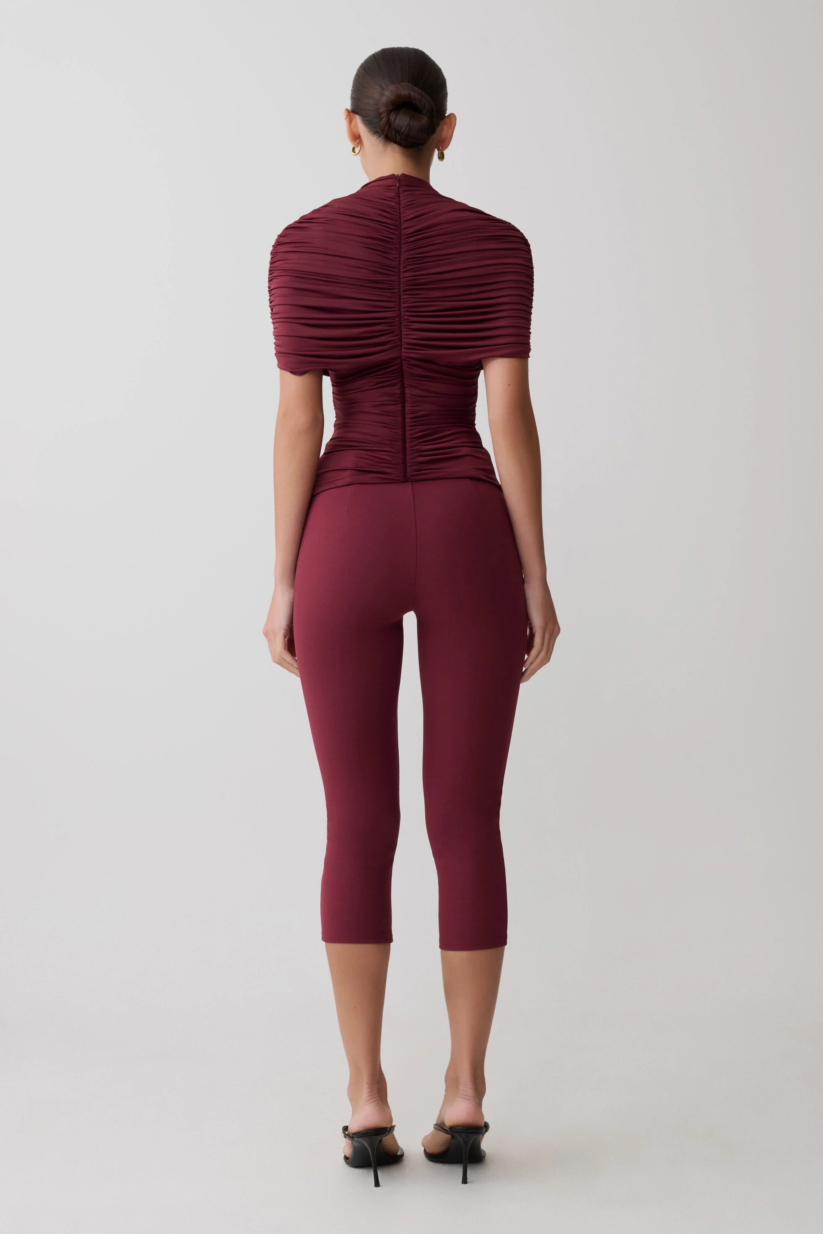 Linh Slinky High Neck Gathered Top Mahogany