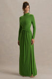 Hourglass Green Long Sleeve Twisted Maxi Dress With Split