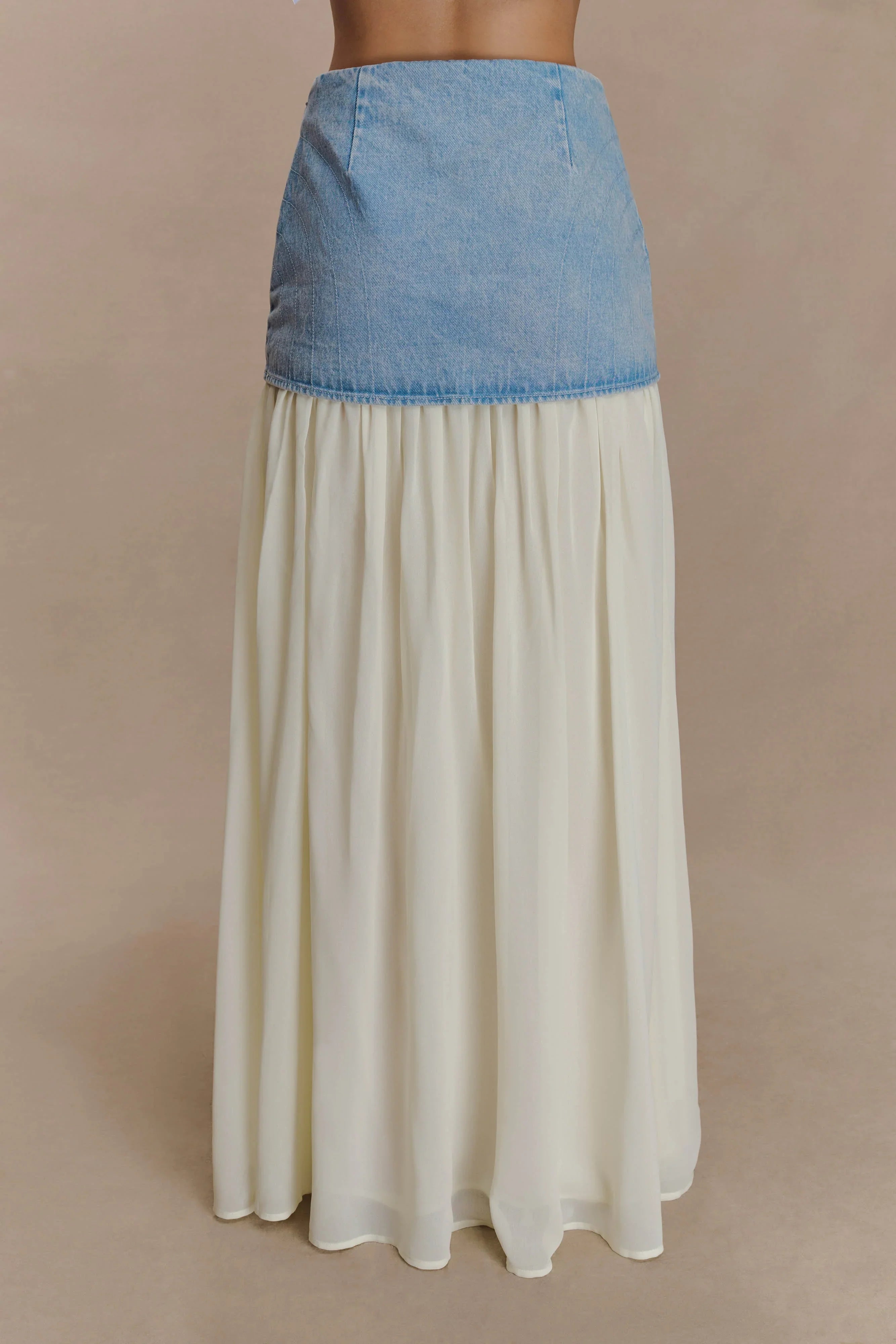Tully Chiffon Denim Maxi Skirt 80S Blue