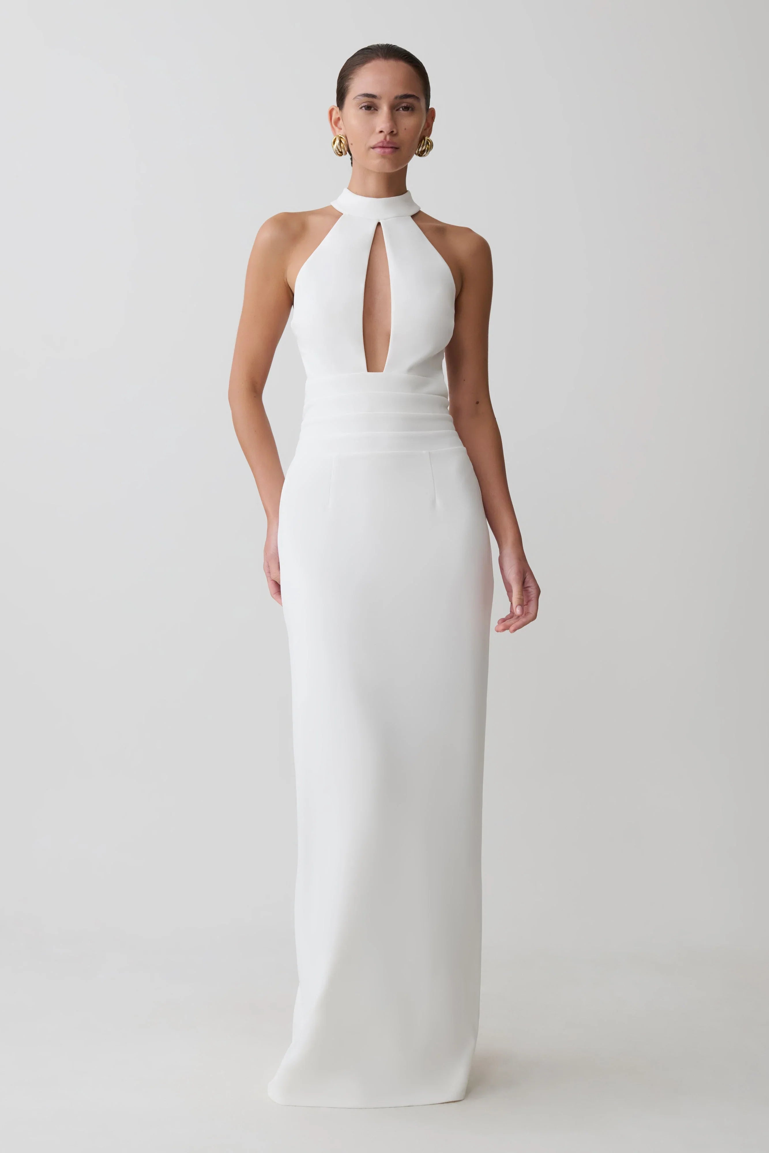 Elan Stretch Crepe Maxi Dress White